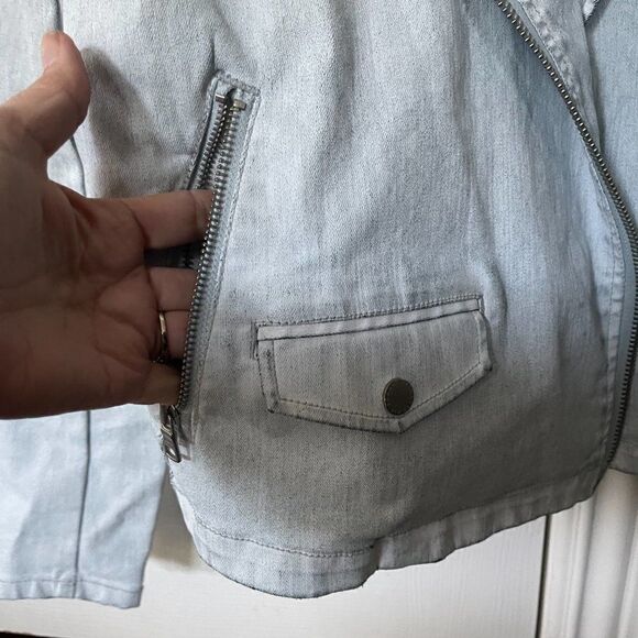 Armani Exchange Blue Full Zip White Washed Denim Cropped Moto  Jacket Size XS - Picture 6 of 10